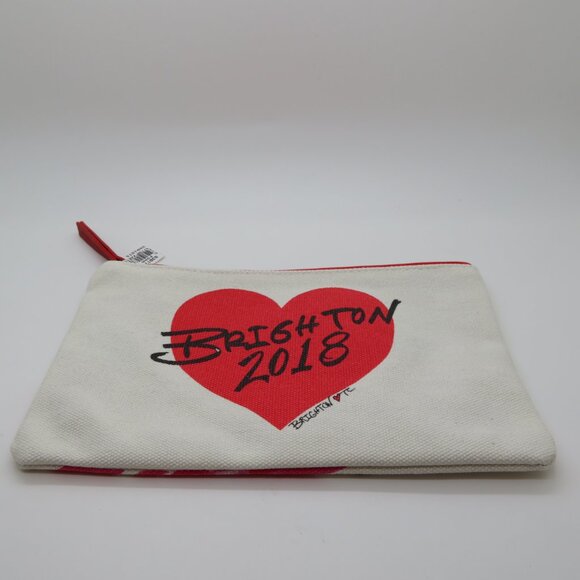 Women Small Canvas Pouch Bag Brighton 2018 Promo Hearts Lining Screen Print Chic - Picture 7 of 12